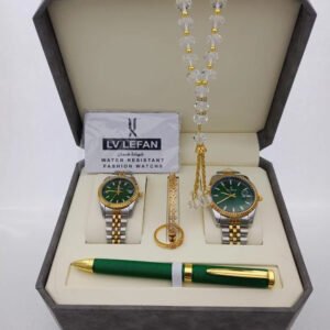 Men's Premium Stainless Steel Gift Set – Watch, Tasbih, Pen & Cufflinks